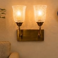 Devansh Metal Electric Wall Light in Antique Gold Colour with Beige Shade Count of 1 Light