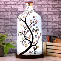 Artful Timber Hand Painted White Glass Shade Table Lamp with Wooden Base