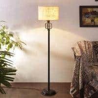 Sage White Natural Fiber Floor Lamp with Black Iron Base