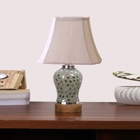 Devansh Off-White Cotton Rectangular Shade Lamp With Wood & Mosaic Glass Base For Decoration/Office/Home/Gifting/Study For Decoration/Office/Home/Gifting/Study