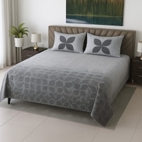 Multicolor Grey & White Shade Abstract 400 TC Cotton Flat Super King Size Bedsheet With 2 Pilllow Covers