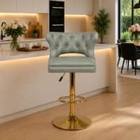 Doe Buck Verona Faux Leather Adjustable Bar Stool in Sage Colour with Gold Base