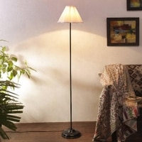 Snow Off White Fabric Floor Lamp with Black Iron Base