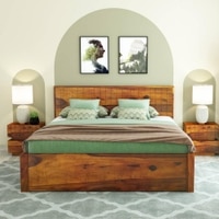Esra Sheesham Wood Queen Size Bed Drawer Storage Honey OakOak Finish (60 x 78 inches)