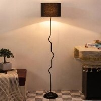 Arlo Black Fabric Floor Lamp with Black Iron Base