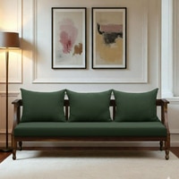 Linton 3 Seater Seater Wooden Sofa in Green Fabric
