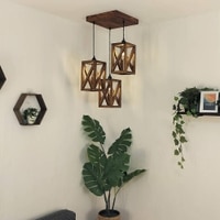 Symmetric Brown Solid Wood Cluster Hanging Light