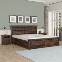 Prashiv Sheesham Wood King Size Bed In Provincial Teak Finish  With Hydraulic Storage (72 x 78 inches)