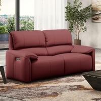 Leeroy Leather Two Seater Motorized Recliner in Red Dahlia Colour