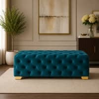Doe Buck Velvet Tufted Bench in Teal Colour with Gold Base