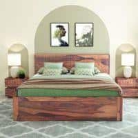 Esra Sheesham Wood Queen Size Bed Box Storage Provincial Teak Finish (60 x 78 inches)