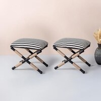Zebra Fabric Jute Metallic Stool in Black & White Color Set of 2