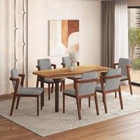 Dune Solid Oak Wood Dining Table With 6 Harper Solid Wood Dining Chair