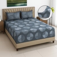 Grey Floral 400 TC Cotton Fitted Queen Bed Size Bedsheet With 2 Pilllow Covers  Threads