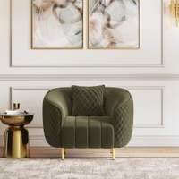 Amora 1 Seater Fabric Sofa In Deep Olive Velvet