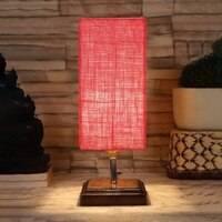 Emile Pink Jute table lamp with Square Brown Wood Base