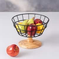 Cache Wire Basket With Wooden Stand Black