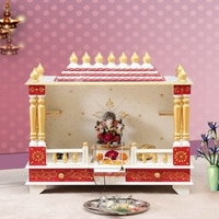 D'Dass White Sheesham and Mdf Wooden Temple For Pooja In Home and Office