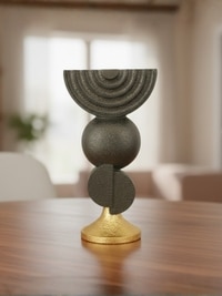 Tribal Abstract Sculpture Showpiece Black and Gold Decorative Table Accent