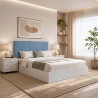 Yantra Engineered Wood Queen  Size Bed With Hydraulic Storage (Melamine Finish, White Colour)