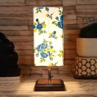 Emrys Multicolor cotton table lamp with Square Brown Wood Base