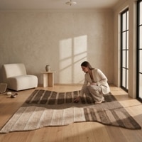 Handmade Wool Shaped Rug Modern Abstract Brown Beige 3 x 5 Feet Carpet