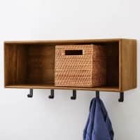 Modern Solid Wood Shelf with Hooks in Morgan Natural & Metal Black