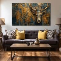 The Castle Decor Gold Teal Deer Wall Art Wooden Framed 27x48 Inch