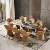 Paloma 8 Seater Spanish Ceramic Dining Table With 8 Selene Dining Chairs (Finish : Spanish Ceramic, Chair Colour : Mustard)