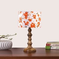Devansh Multicolor Cotton Table Lamp With  Wood Natural Base (7X7X15.5 Inches)-14