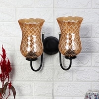 Devansh Metal Electric Wall Light in black Colour with Lavender Shade Count of 2 Lights
