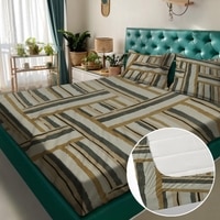 Olive Green Abstract 180 TC Fitted 1 King  Bedsheet with 2 Pillow Covers