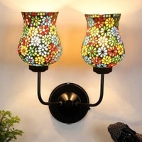 Wolfred Dual Multicolor Mosaic Glass Wall Mounted Lamp with Iron Base