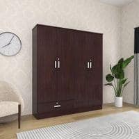 Housen Engineered Wood 4 Door Wardrobe in Walnut Finish