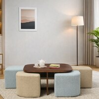 Jansen Nesting Coffee Table with Seating in Lunar Grey and Beige Fabric