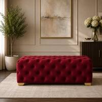 Doe Buck Velvet Tufted Bench in Red Colour with Gold Base