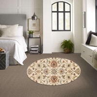 White Floral Round Wool Carpet