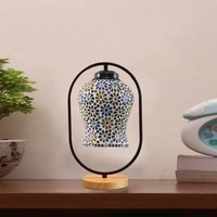 Devansh Multicolor Glass Wooden & Iron  Table Lamp -17 Inch Height  -Af