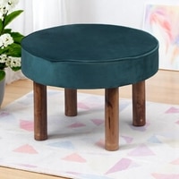 Sandford Solid Wood Ottoman in Turquoise Sea Velvet