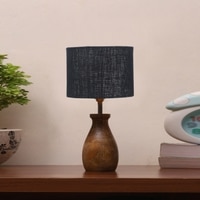 Devansh Black Jute Table Lamp With Wood Natural Base (7X13 Inches)-18