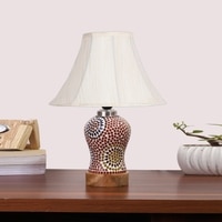 Devansh Off-White Cotton Shade Lamp With Wood & Mosaic Glass Base For Decoration/Office/Home/Gifting/Study For Decoration/Office/Home/Gifting/Study