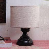 Raeburn White Natural Fiber Shade Table Lamp with Black Iron Base