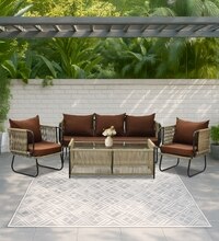 Seville 3+1+1 Seater Rope Sofa Set in Cream Beige and Brown Finish