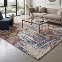 Ivory Blue Brown Abstract Wool Silk Hand Tufted Area Rug for Living Room Bedroom 10x14