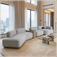 Auracurve Wood 5 Seater With Upholstery Non Storage Sofa In Grey Colour