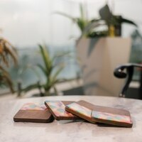 Ireka Home Aurora Acacia Wood Coaster Set – Mosaic Design (Set of 4)