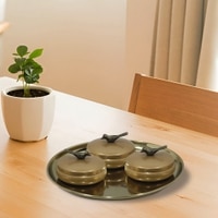 Metalsmith Metal Serveware Box Set of 4 with Tray Gold Finish