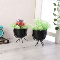 Metal Planter With Stand Set Of 2 In Black Colour
