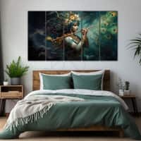 The Castle Decor Krishna Ji Wall Painting Wooden Framed 27x48 Inch (Style 15)