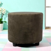 Iris Solid Wood Pouffee Stool in Grey Velvet Fabric